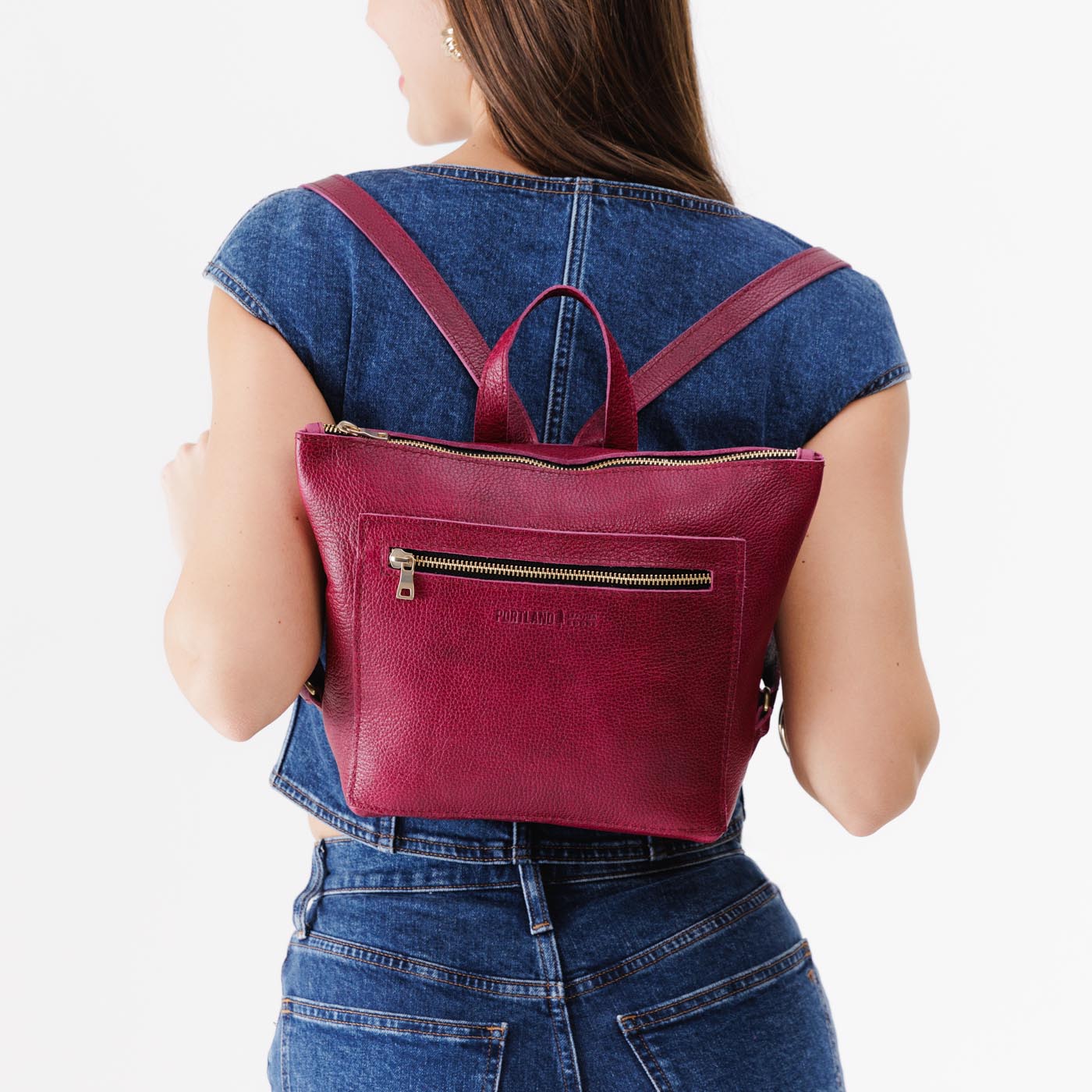 Orchid*Small | Small square slim leather tote backpack