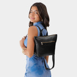 Pebbled--black Small | Small square slim leather tote backpack