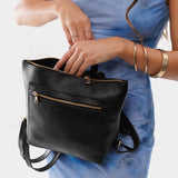 Pebbled--black Small | Small square slim leather tote backpack