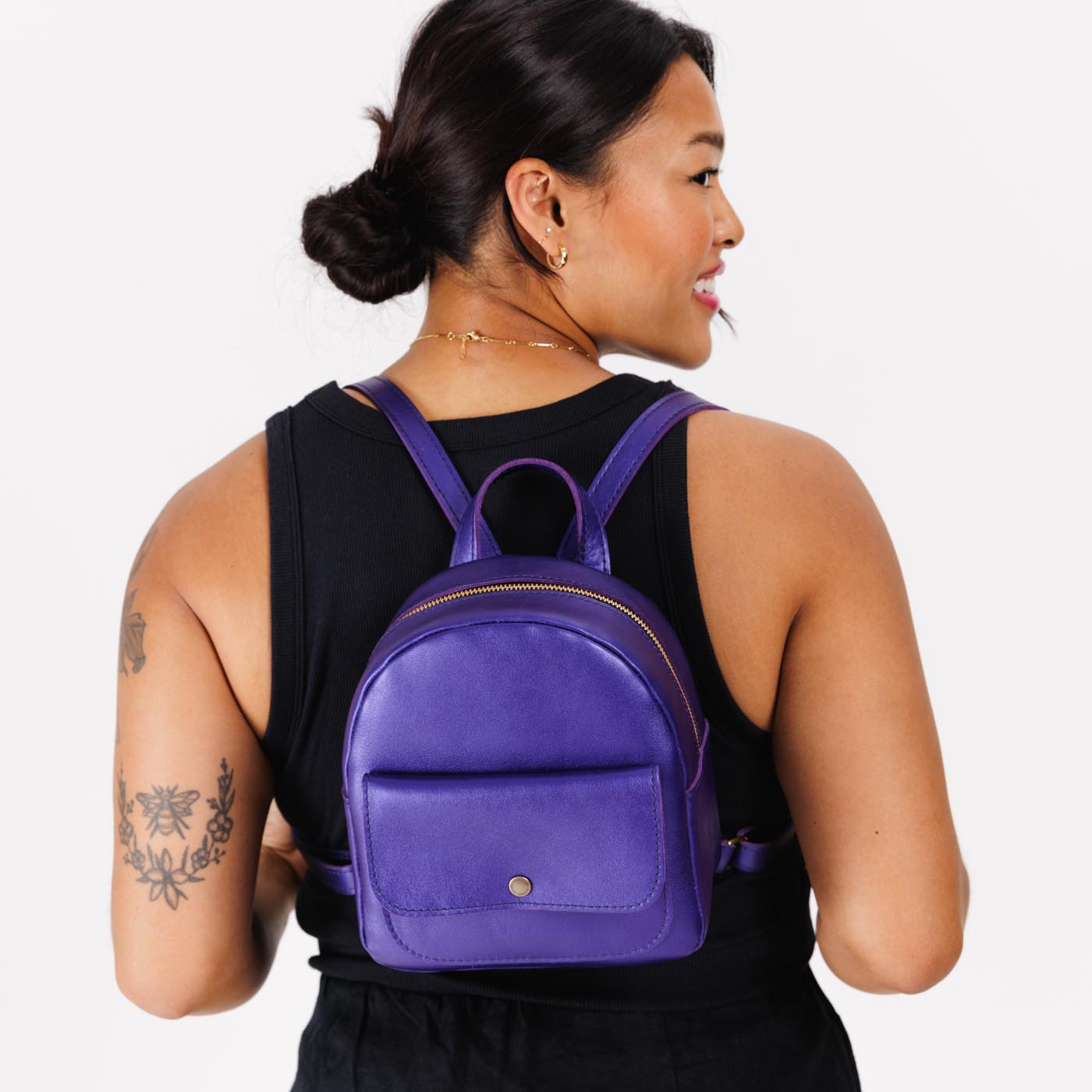 Amethyst | Small zip backpack with snap front pocket