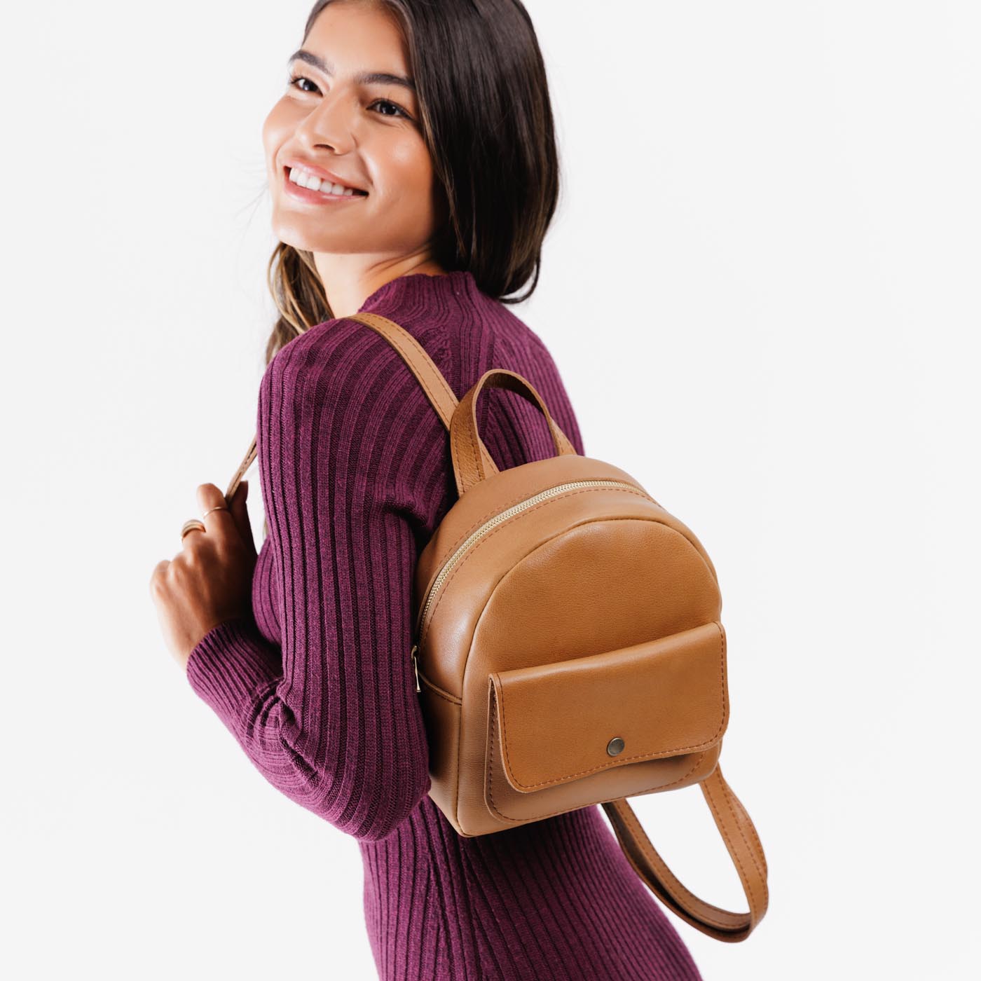 Portland Leather Snap Mini Backpack Shortbread