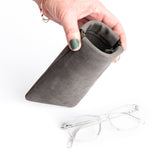 Groupie Grey | Leather glasses case with hidden metal spring closure