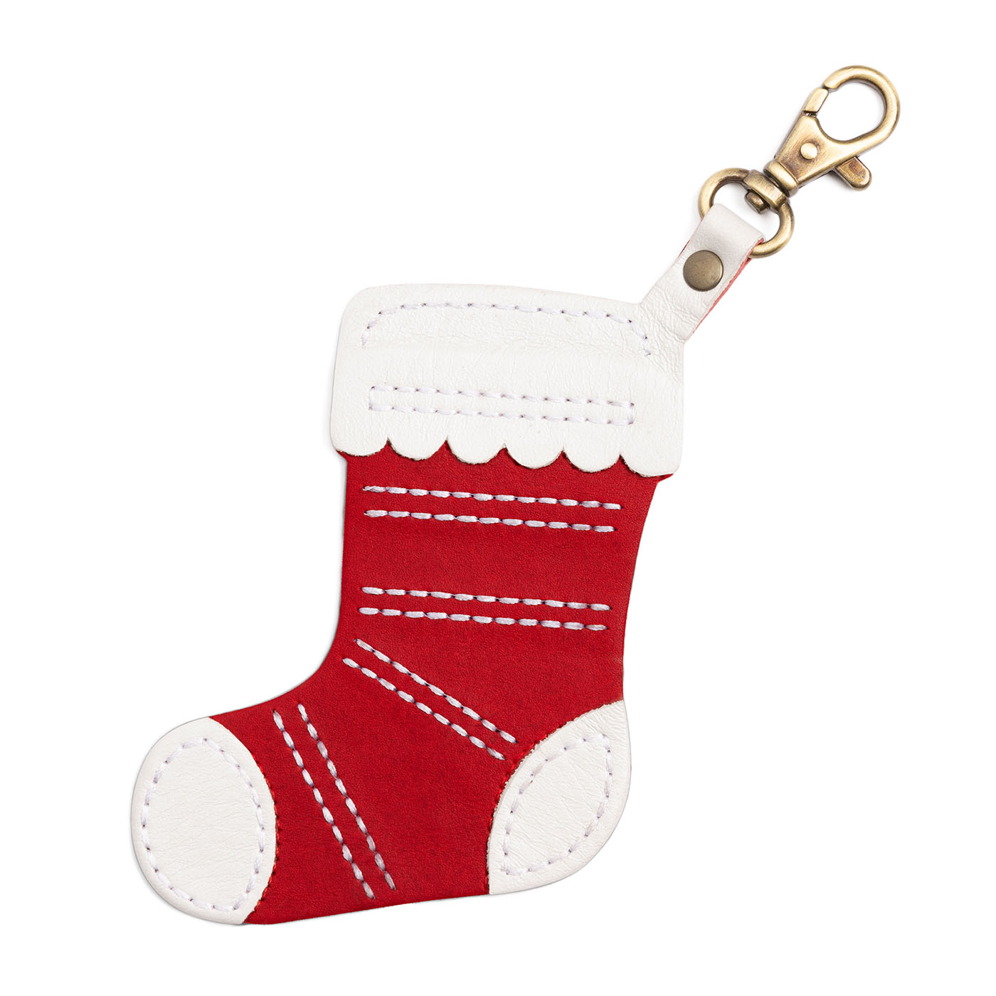 Ruby | Stocking shaped leather keychain with swivel clasp