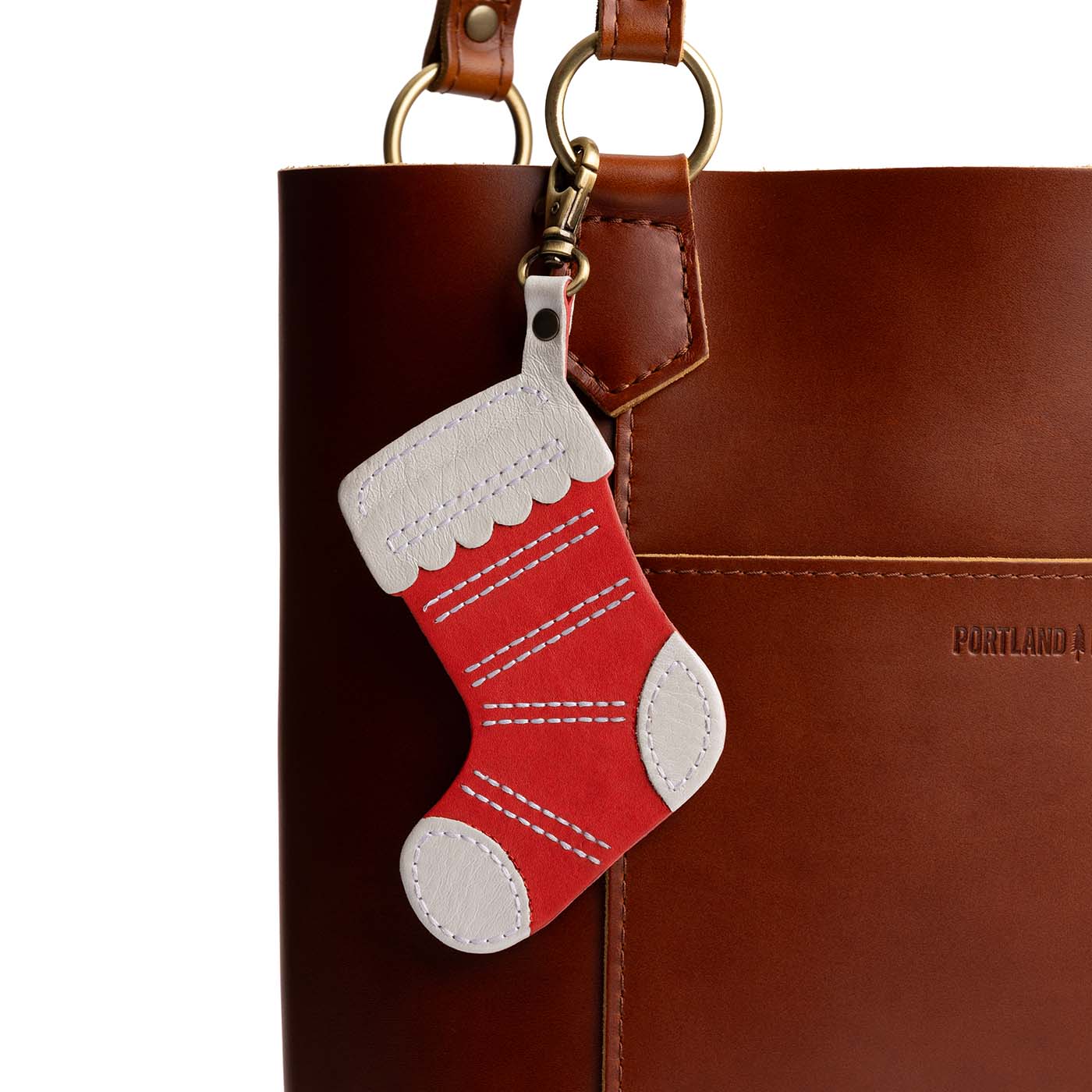 Ruby | Stocking shaped leather keychain with swivel clasp