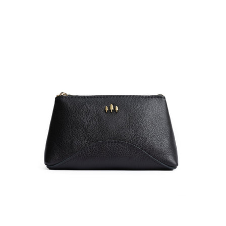 Pebbled--black | Rectangular makeup bag pouch with top zipper