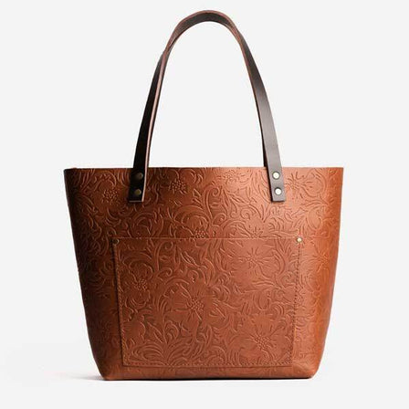 Meadow*Classic | Large zipper leather tote bag with sturdy bridle handles and front pocket