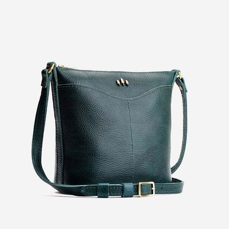 Forest Green | Rectangular side bag with curved front pocket and metal tree shaped badge