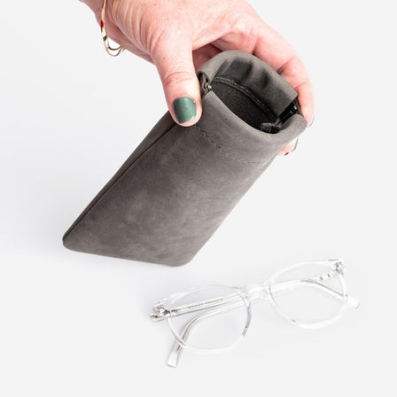 Groupie Grey | Leather glasses case with hidden metal spring closure