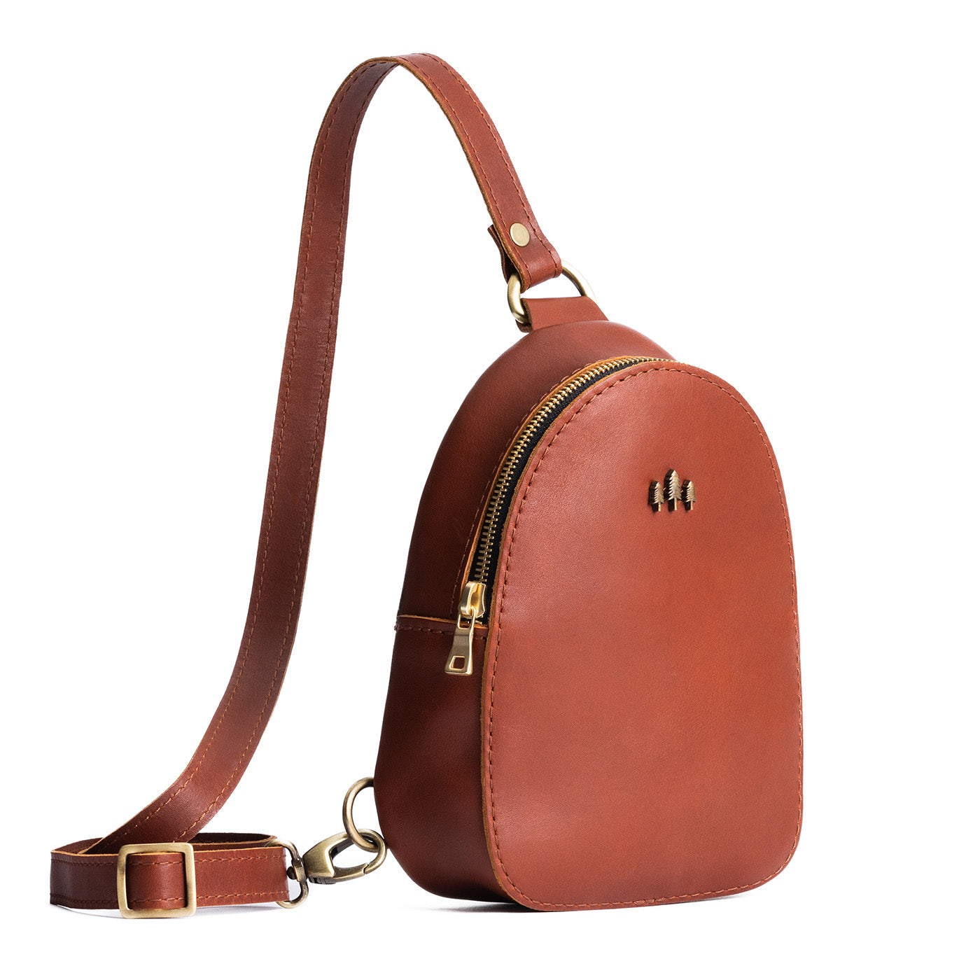 Chestnut | Small sling bag with zipper closure and adjustable strap