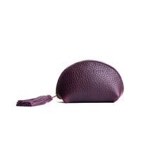 All Color: Plum | Small leather zippered pouch with tassel