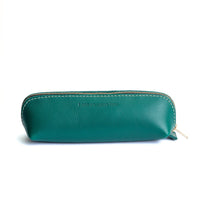 All Color: Peacock | Leather pouch with curved seams and top zipper