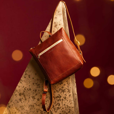 All Color: Nutmeg | Square slim leather tote backpack