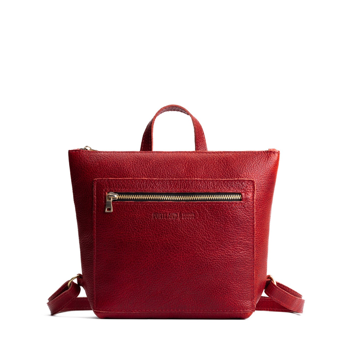 Chili Red*Small | Small square slim leather tote backpack