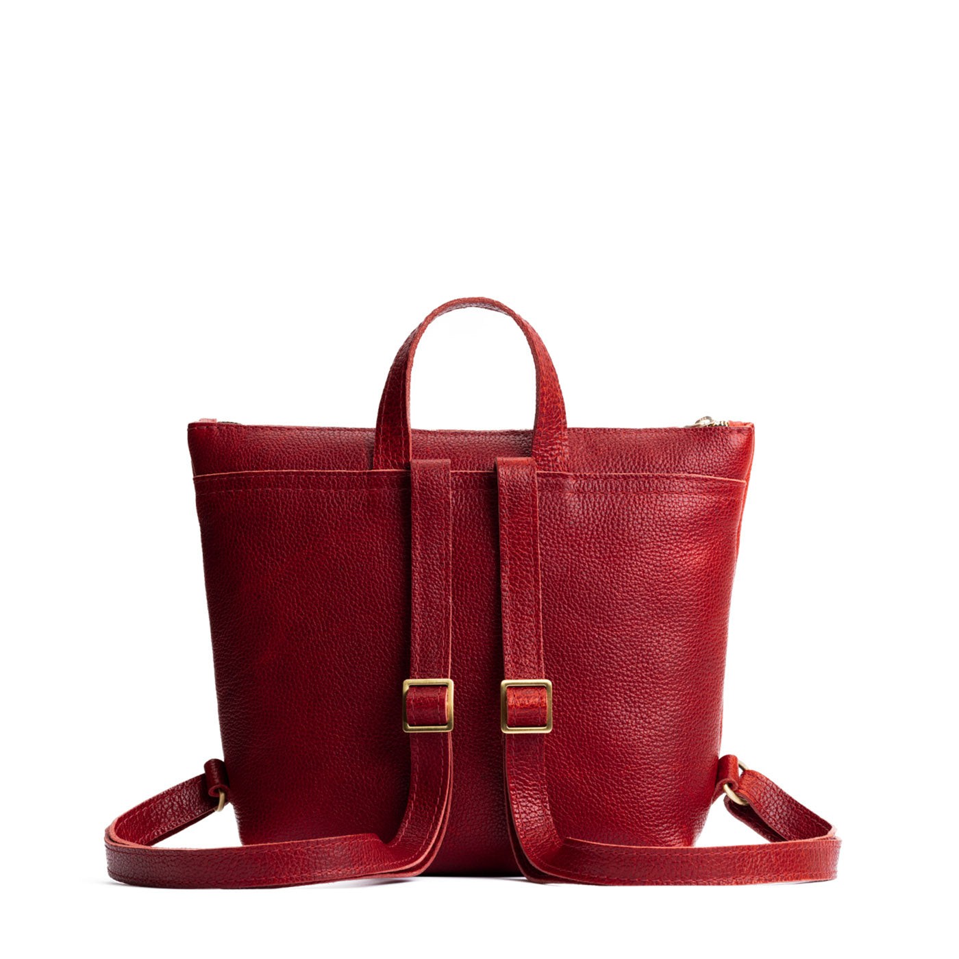 Chili Red*Small | Small square slim leather tote backpack