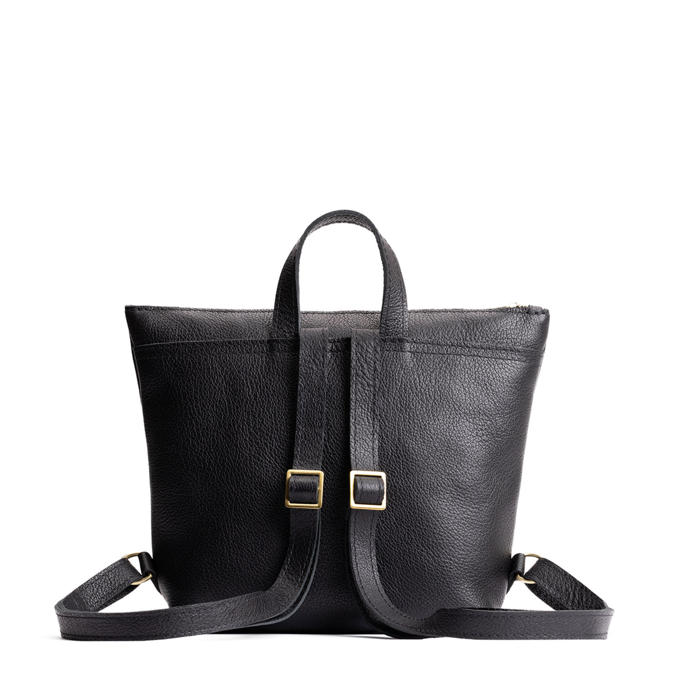 Pebbled--black*Small | Small square slim leather tote backpack