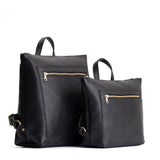 Pebbled--black  | Side by side comparison of both sizes of Tote Backpack