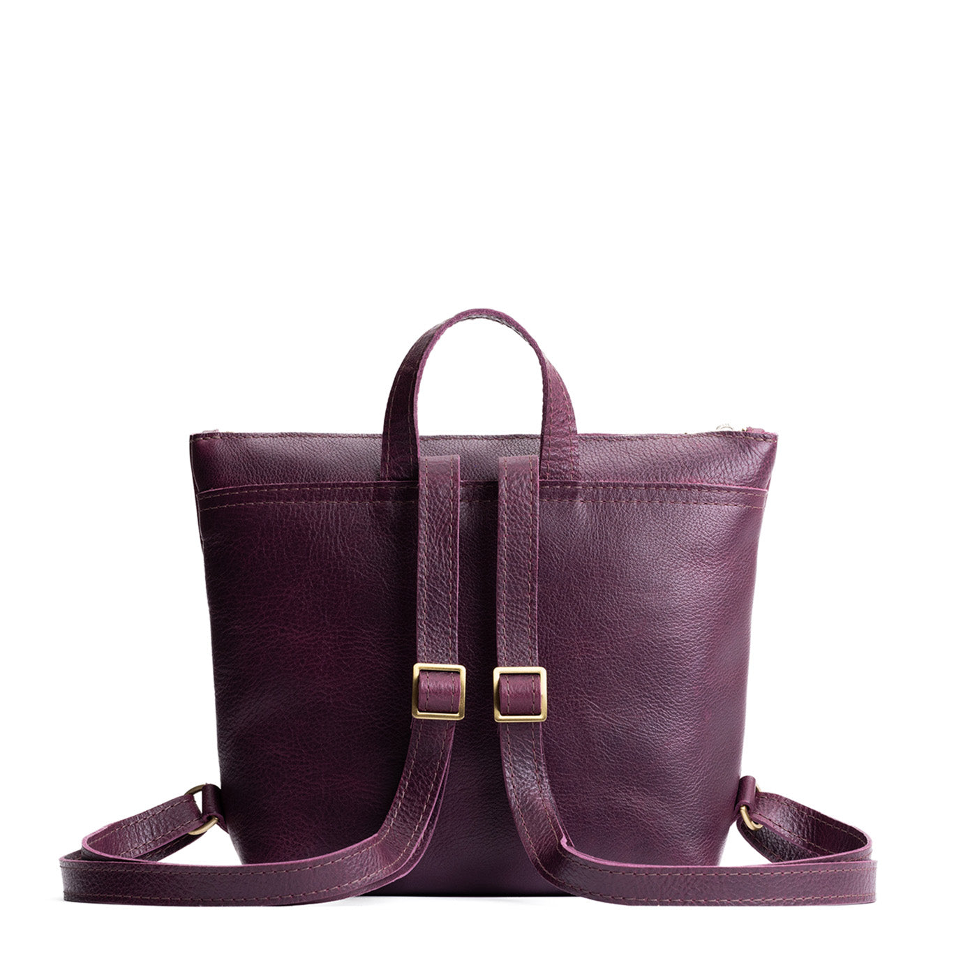 Plum*Small | Small square slim leather tote backpack