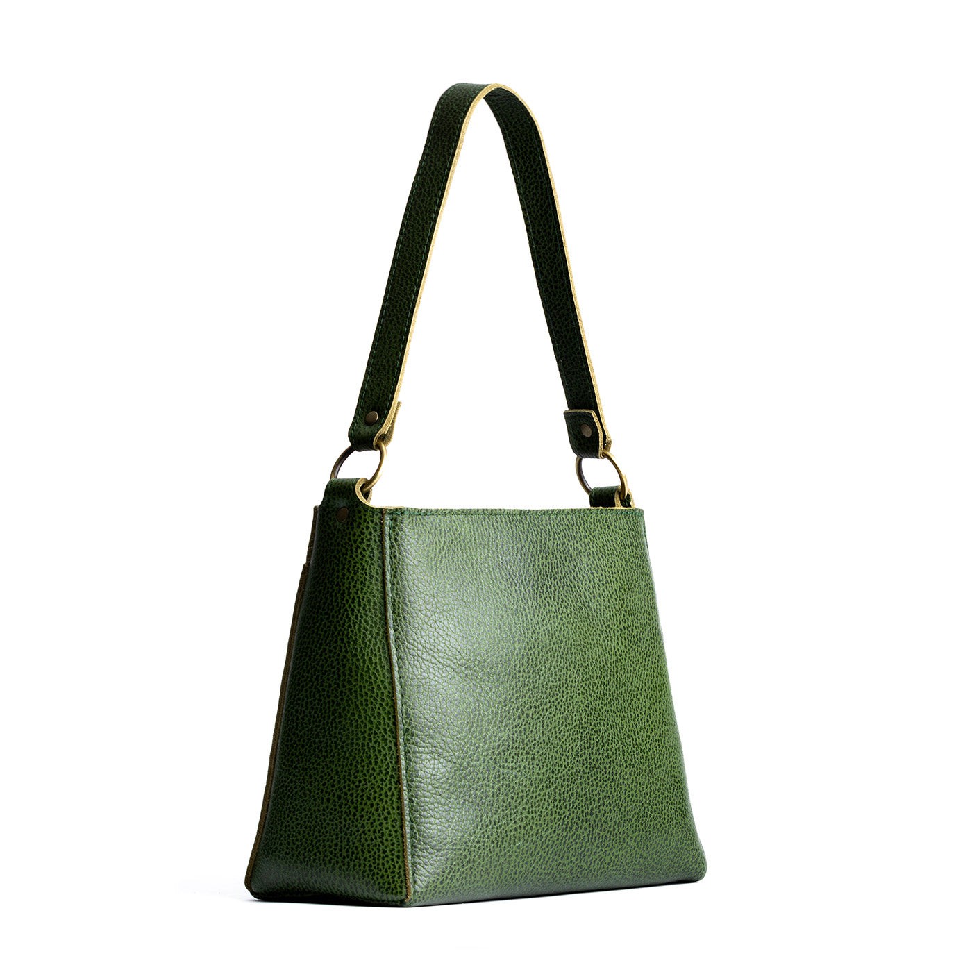 Avocado | Triangular shoulder bag with antiqued brass finished hardware