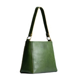 Avocado | Triangular shoulder bag with antiqued brass finished hardware