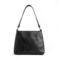 Pebbled--black | Triangular shoulder bag with antiqued brass finished hardware