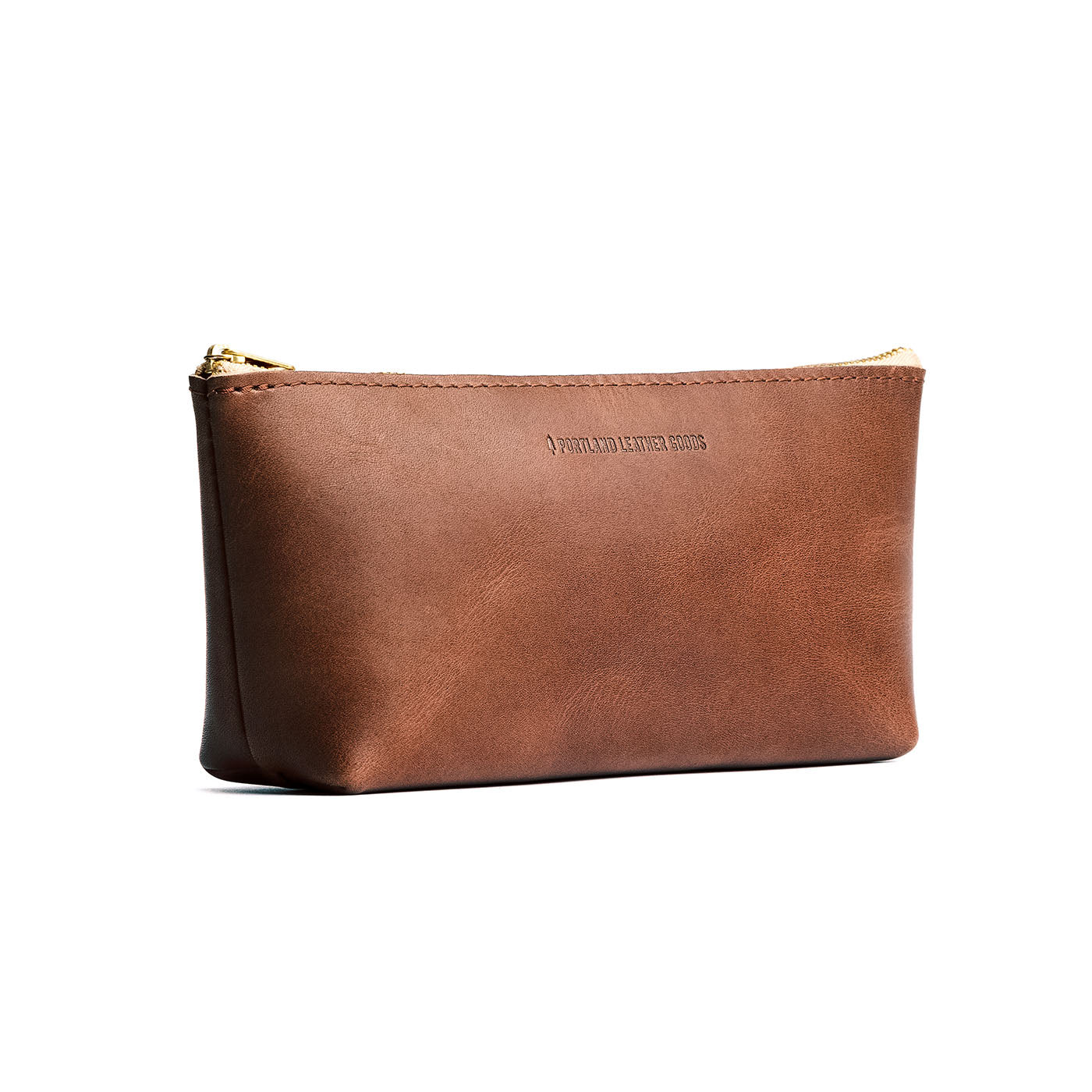 English Tan | Leather utility bag pouch with top zipper