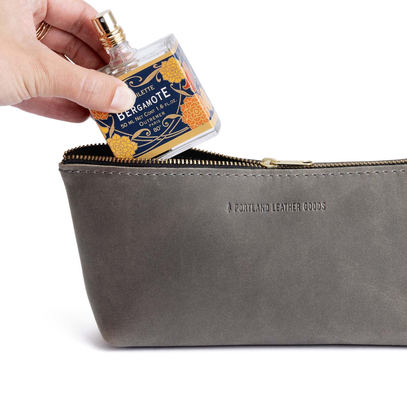 Groupie Grey | Leather utility bag pouch with top zipper