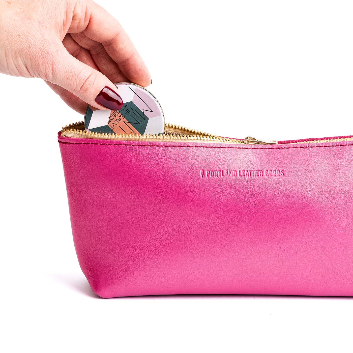 Lip Gloss | Leather utility bag pouch with top zipper