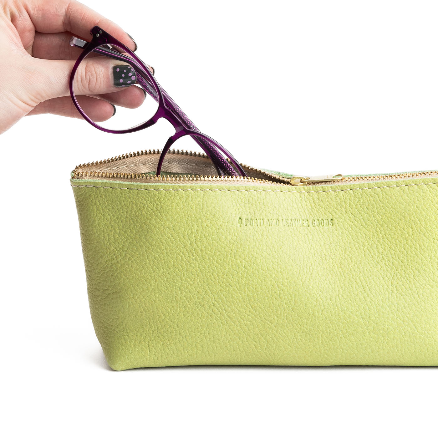 All Color: Sugar Snap | Leather utility bag pouch with top zipper