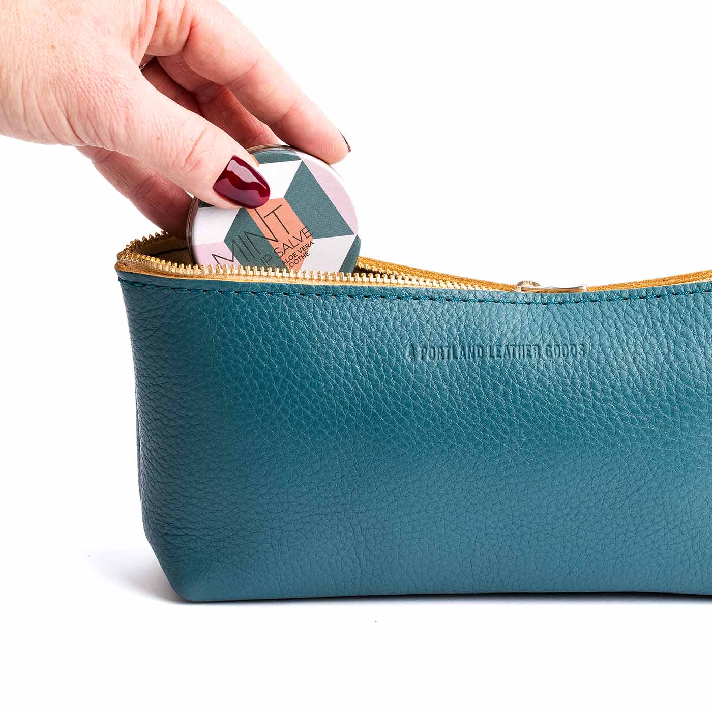 Turquoise | Leather utility bag pouch with top zipper