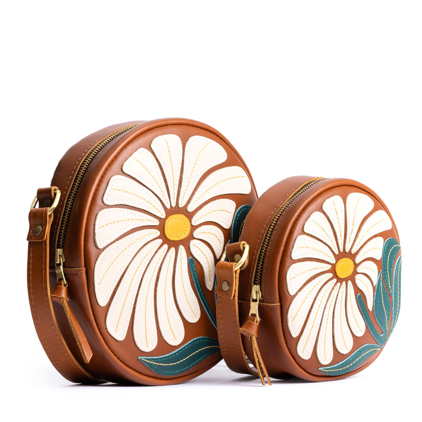 Wildflower Honey | Circle shaped crossbody bag with large flower embroidered design