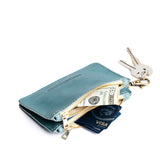 Aqua | Leather double zip wallet with keychain clasp