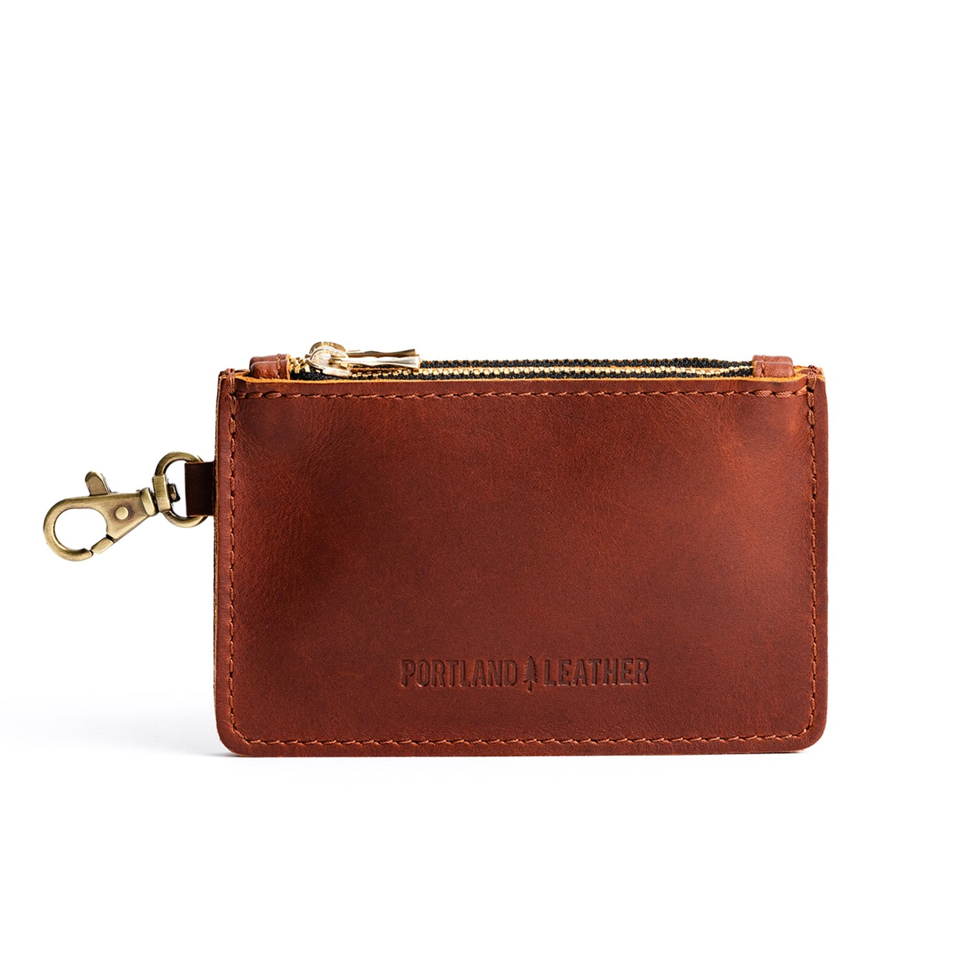 Chestnut | Leather double zip wallet with keychain clasp