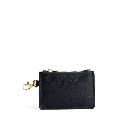 Pebbled--black | Leather double zip wallet with keychain clasp