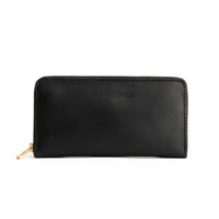Black | Large accordion leather wallet with zipper and PLG logo