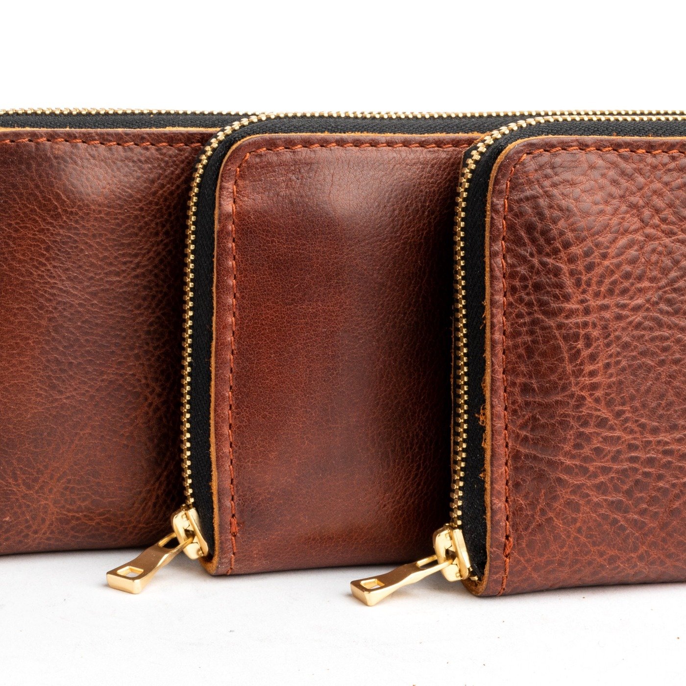 Black grained leather double zip wallet