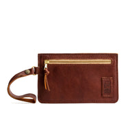 Nutmeg | Flat leather pouch with zipper and wristlet