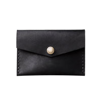 Black | Small leather envelope card wallet with snap closure