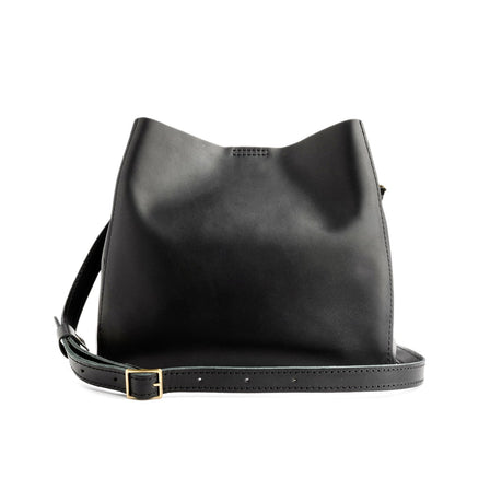  Black | symmetrical bucket bag with latch closure and removable crossbody strap
