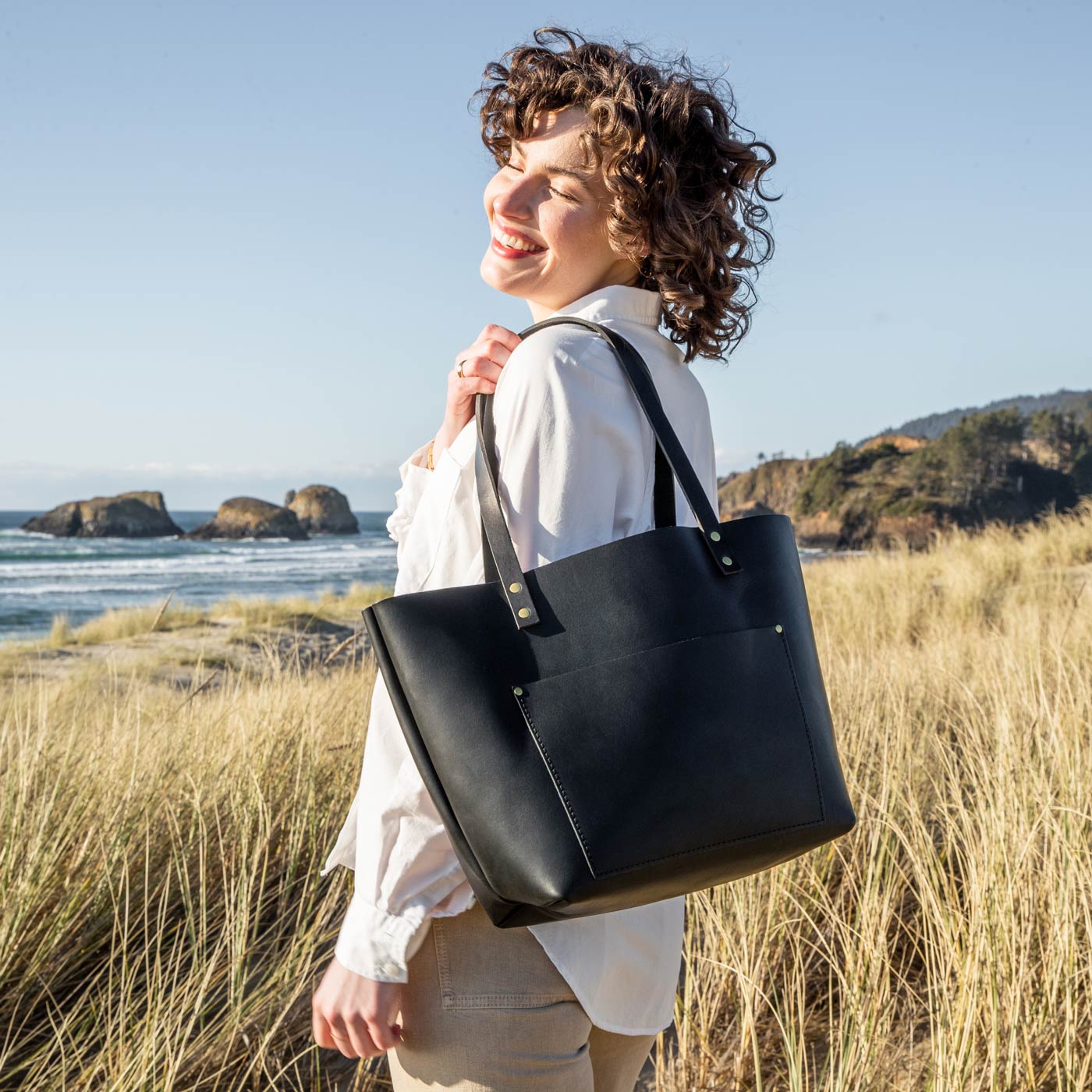 Leather store tote bags