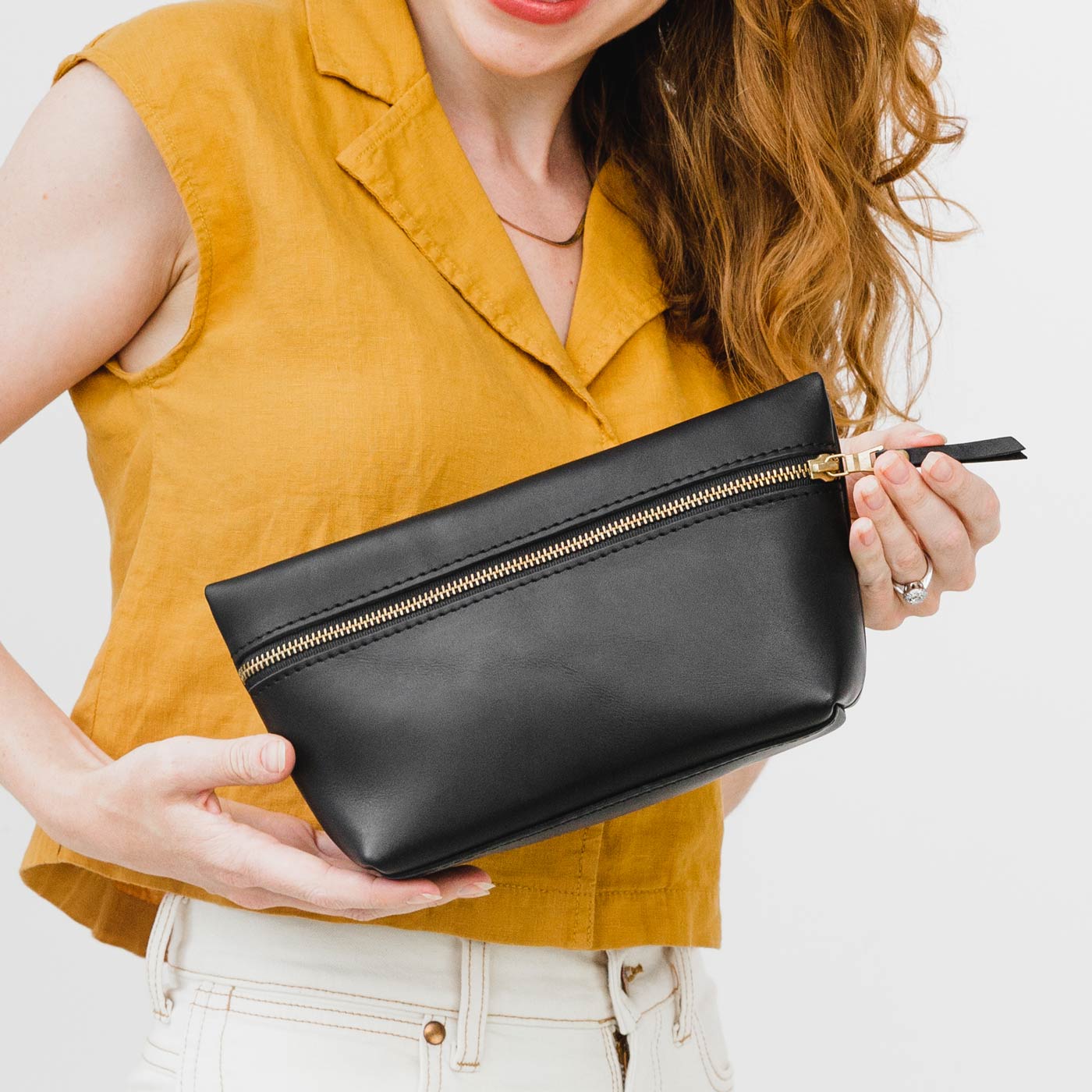 Large leather cosmetic bag sale