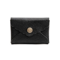 Pebbled--black | Small leather wallet with scalloped edge