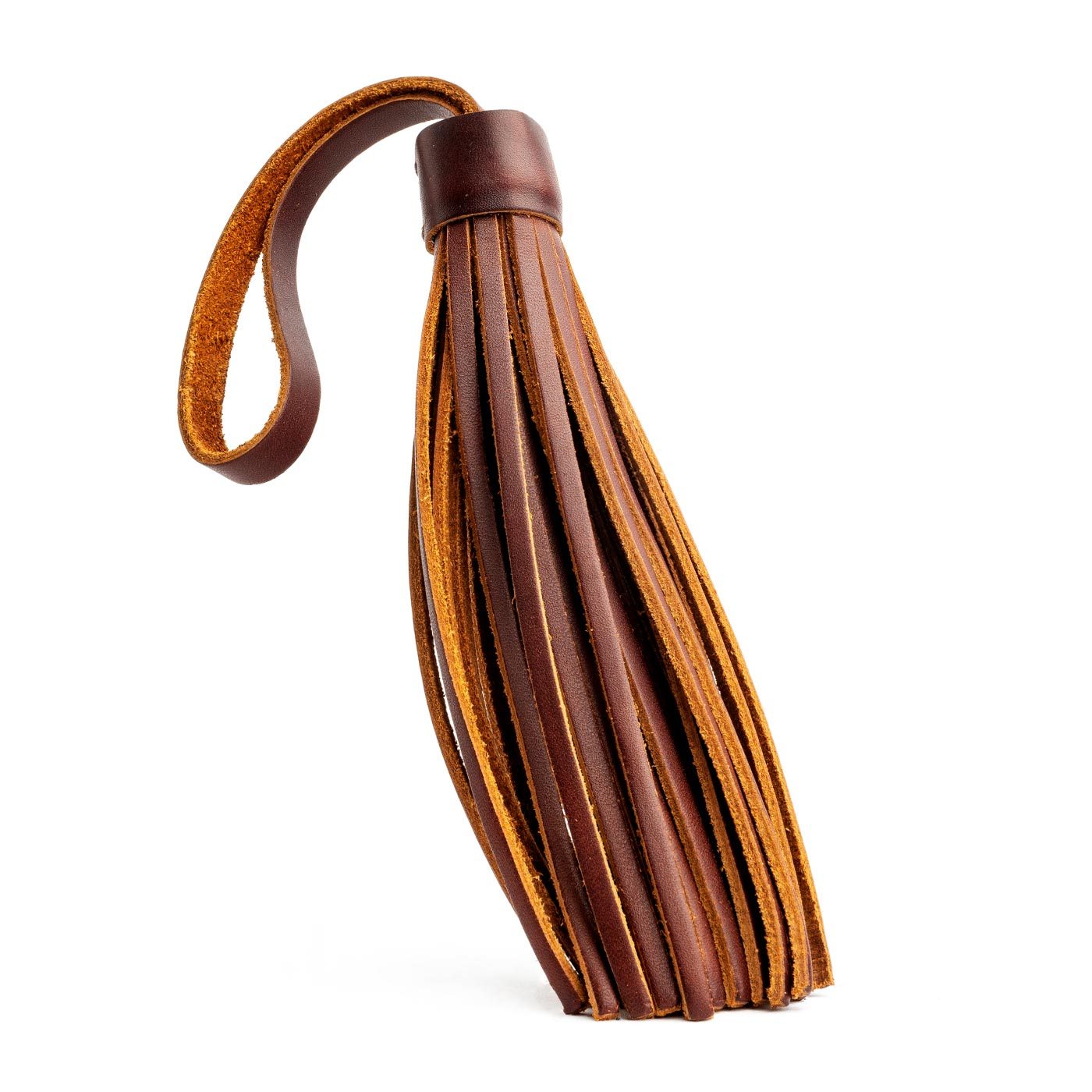 Cognac*Jumbo | Fringed leather tassel with leather loop