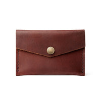 Cognac | Small leather envelope card wallet with snap closure