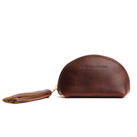 All Color: Cognac | Small leather zippered pouch with tassel
