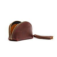 All Color: Cognac | Small leather zippered pouch with tassel