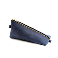 All Color: Deep Water | Small leather triangular zip pouch