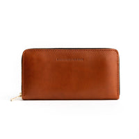 Honey | Large accordion leather wallet with zipper and PLG logo