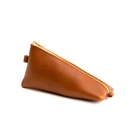 All Color: Honey | Small leather triangular zip pouch