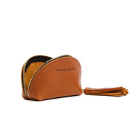 All Color: Honey | Small leather zippered pouch with tassel