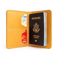 Sunflower | Leather passport case with PLG logo open shot